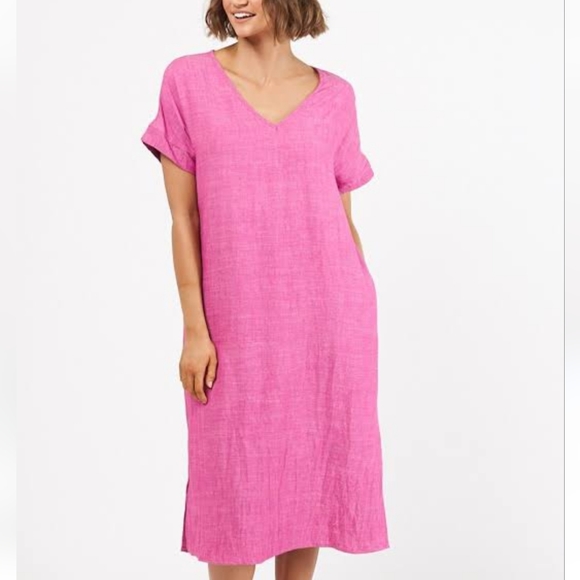 Abel The Label Dresses & Skirts - Abel The Label Size L pink linen/cotton v neck shift dress